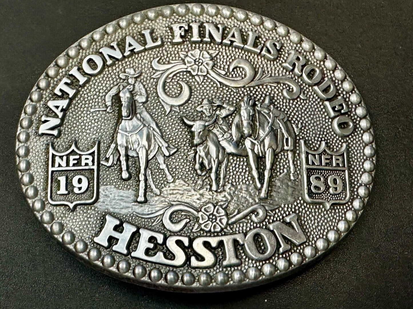 1989 NATINOAL FINALS RODEO NFR NOS Western Cowboy ADM Belt Buckle