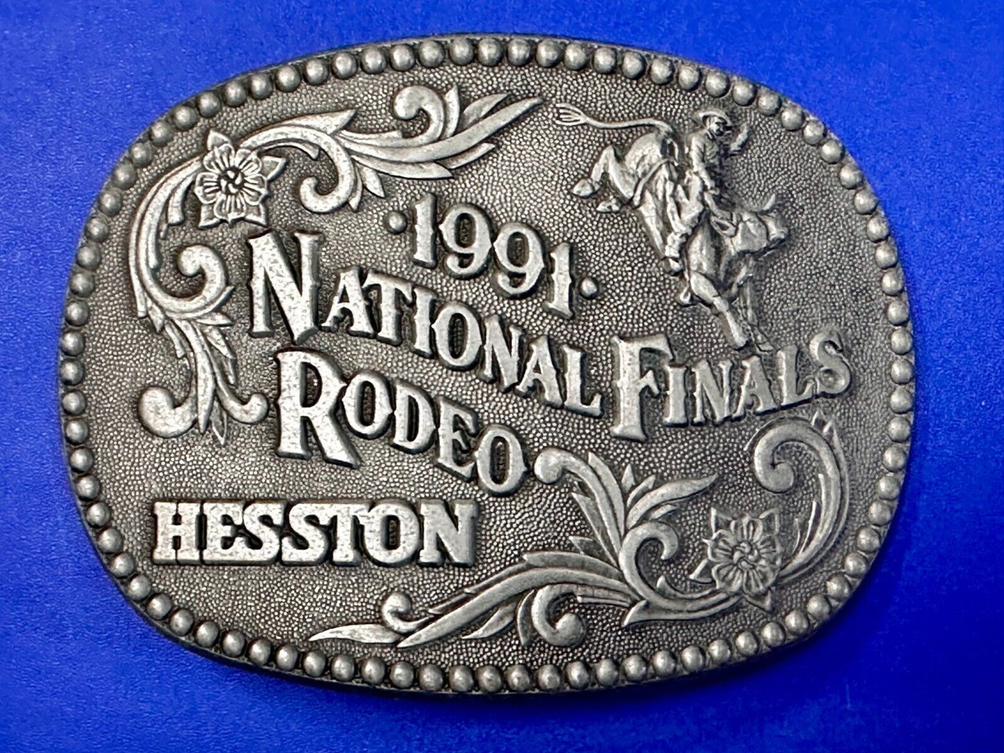 1991 Hesston NFR National Finals Rodeo Cowboys Western ADM Belt Buckle