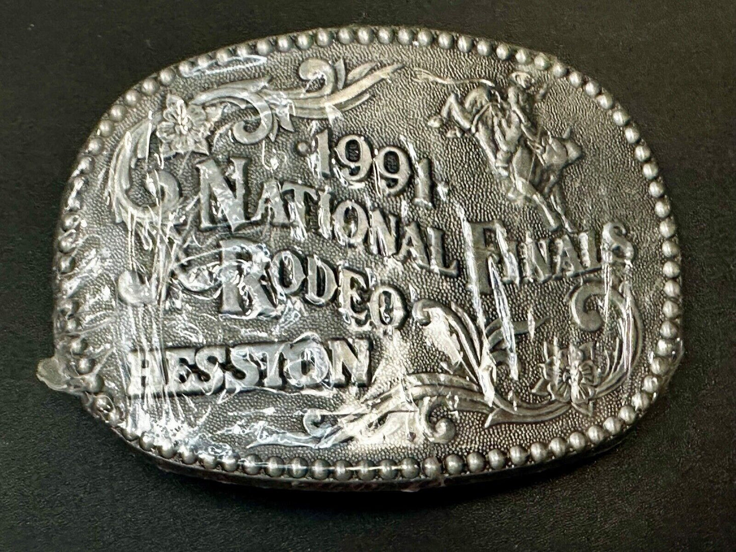 1991 ADM NATIONAL FINALS RODEO ADULT SIZE NFR NOS WESTERN COWBOY BELT BUCKLE