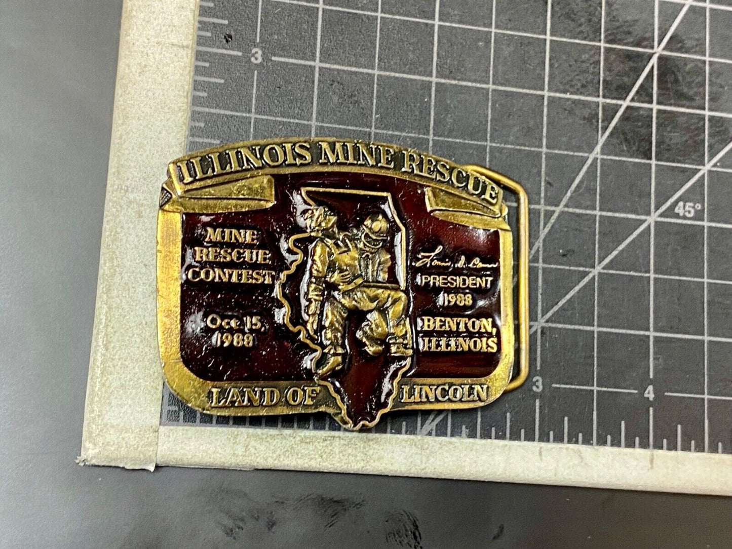Vintage Illinois Mine Rescue, The land of Lincoln belt buckle Stonebridge Press
