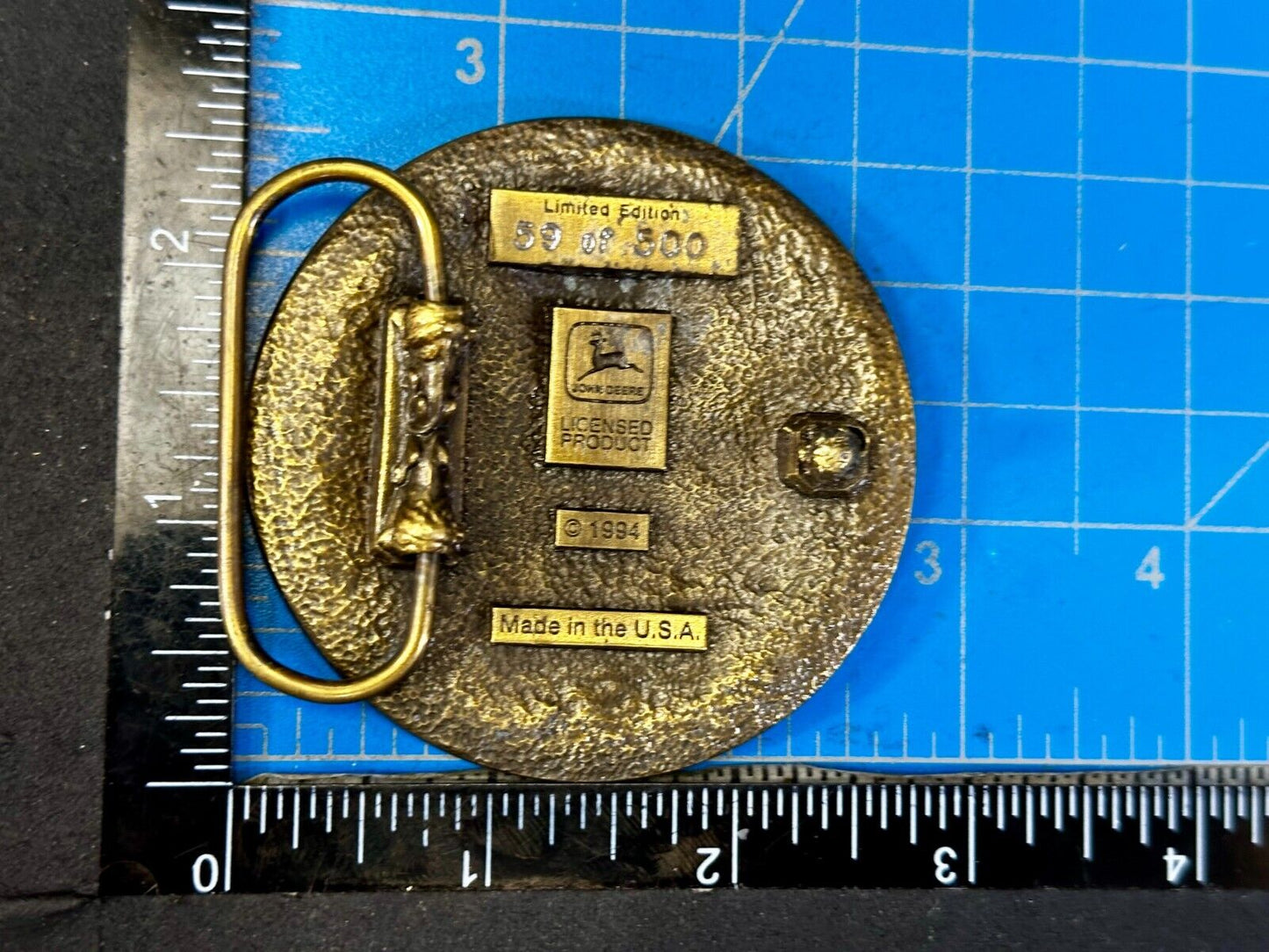 THINK GREEN - John Deere Farm Tractors Vintage Brass Tone Round Belt Buckle