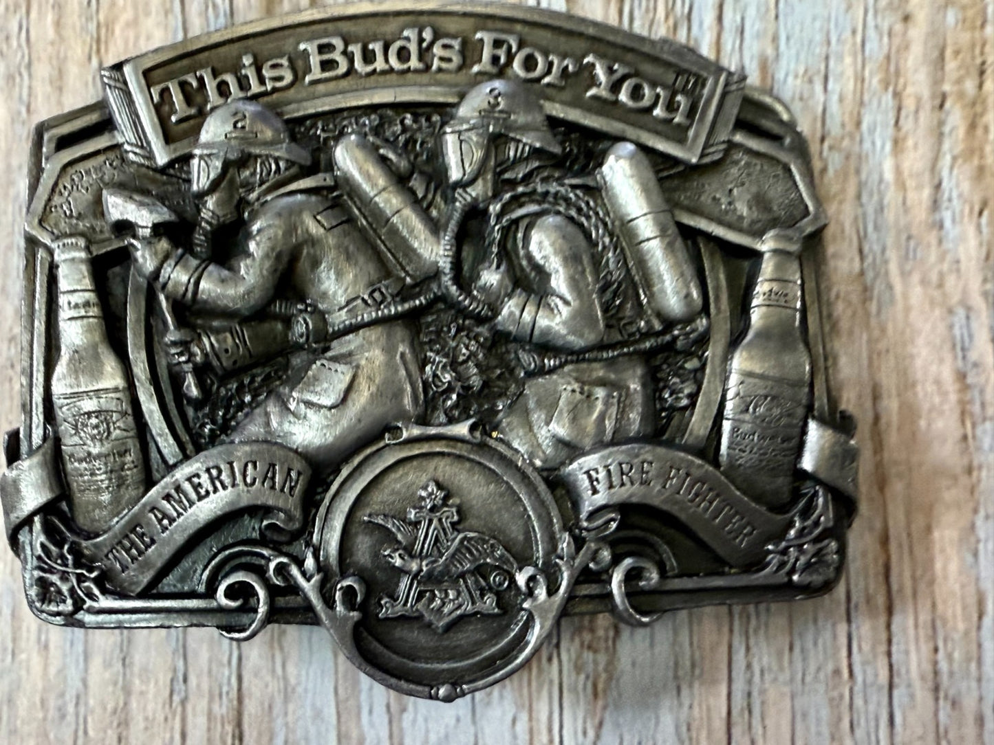 This Bud's For You The American Fire Fighter Anheuser-Busch Inc 1987 Belt Buckle