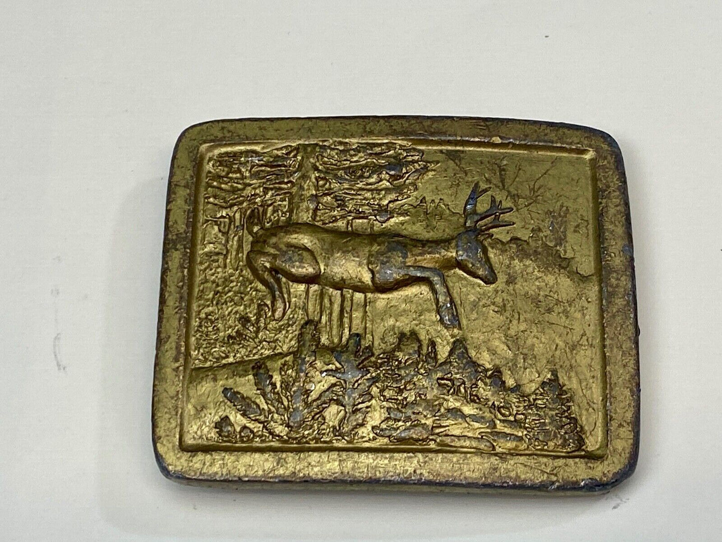 Vintage 1977 Grazing Deer in nature belt buckle by Indiana Metal Craft