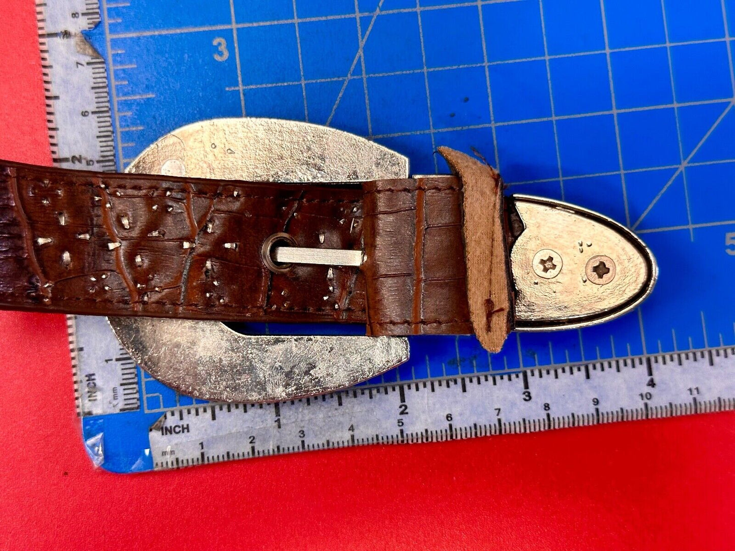 Three Piece western silver tone rhinestone ranger set belt buckle tip & keeper