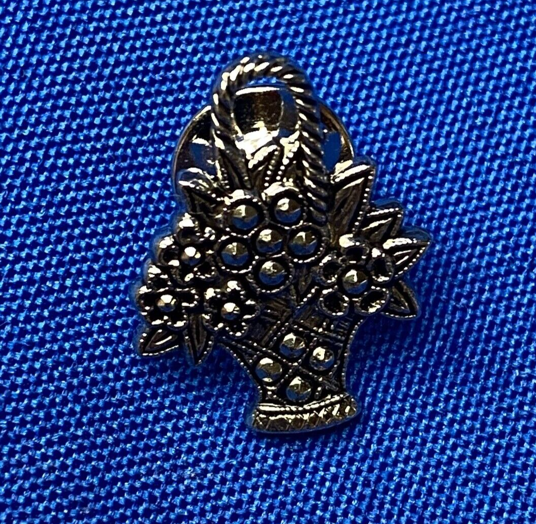 Vintage Avon Basket Of Flowers Silver Tone Enamel Lapel Pin Costume Jewelry