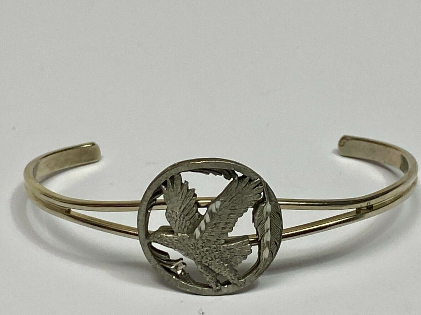 Vintage Flying Eagle & Feather Pewter Cuff Bracelet Detailed Signed Sisk Jb25