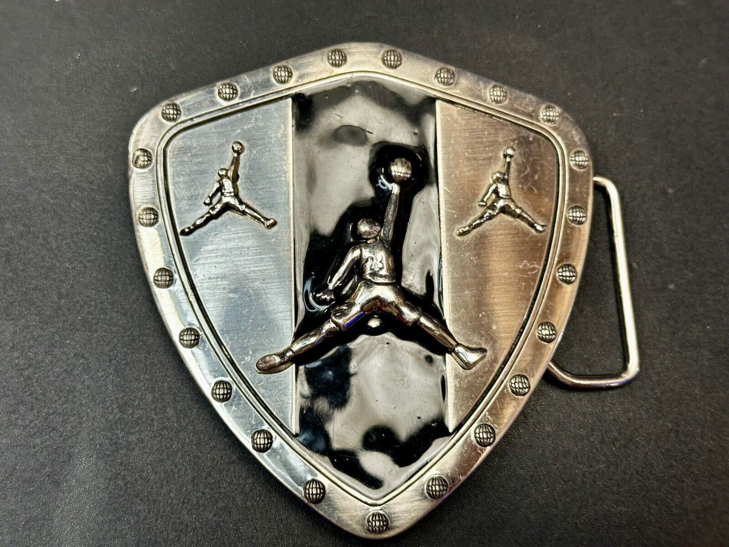 Basketball Iconic Dunk Basket Jump Shot Silver & Black Color Belt Buckle