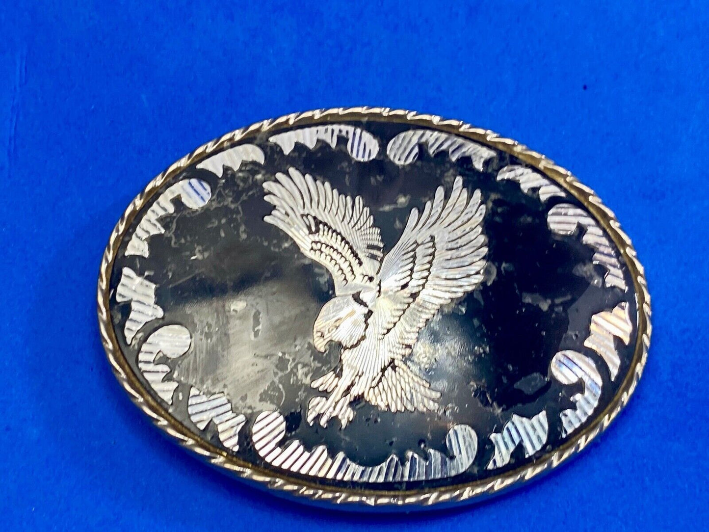 Black And Silver Color Flying Hunting Diving American Eagle Belt Buckle Signed W