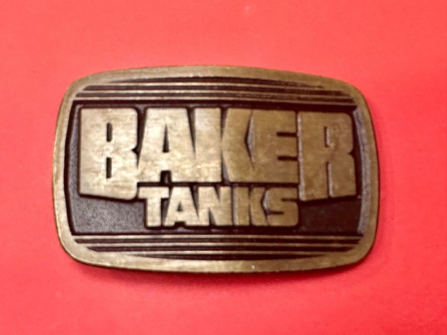 Baker Tanks Fluid Containers Mine Co. Promo solid brass Dynabuckle belt buckle