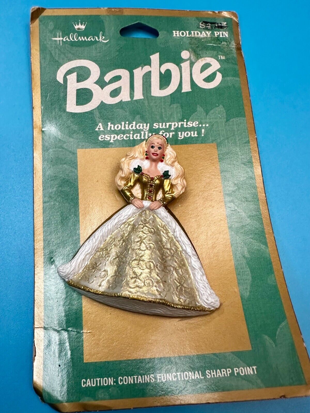 BARBIE DOLL HAPPY HOLIDAYS CHRISTMAS PIN BROOCH - HALLMARK 1996