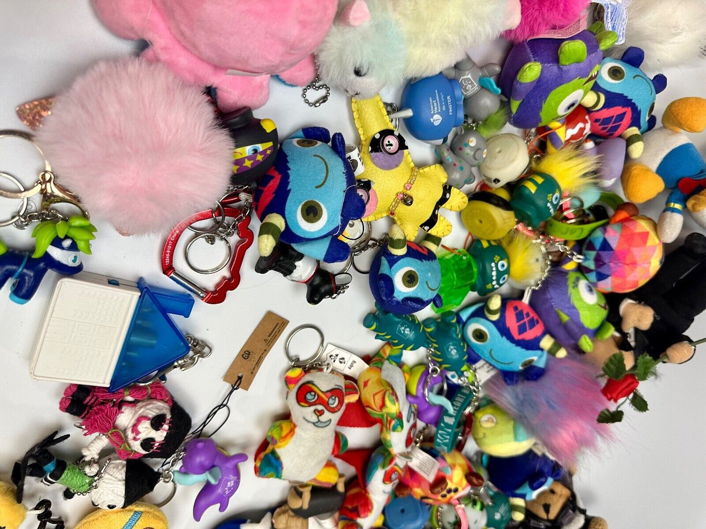 Around 75 plush doll Keychains Resale Bulk Lot, Junk Drawer Grab Bag