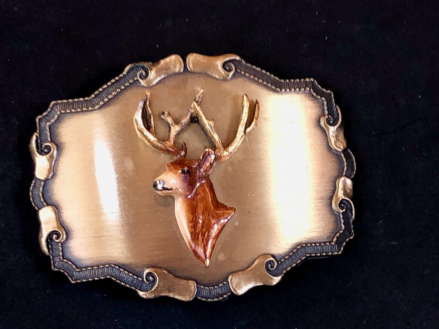 Vintage 1977 Raintree deer antlers belt buckle Hunting gift Western framed