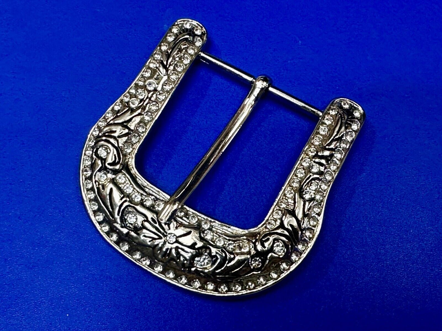 3" Wide Rhinestone Accented Ranger Style Replacement Silver Tone Belt Buckle