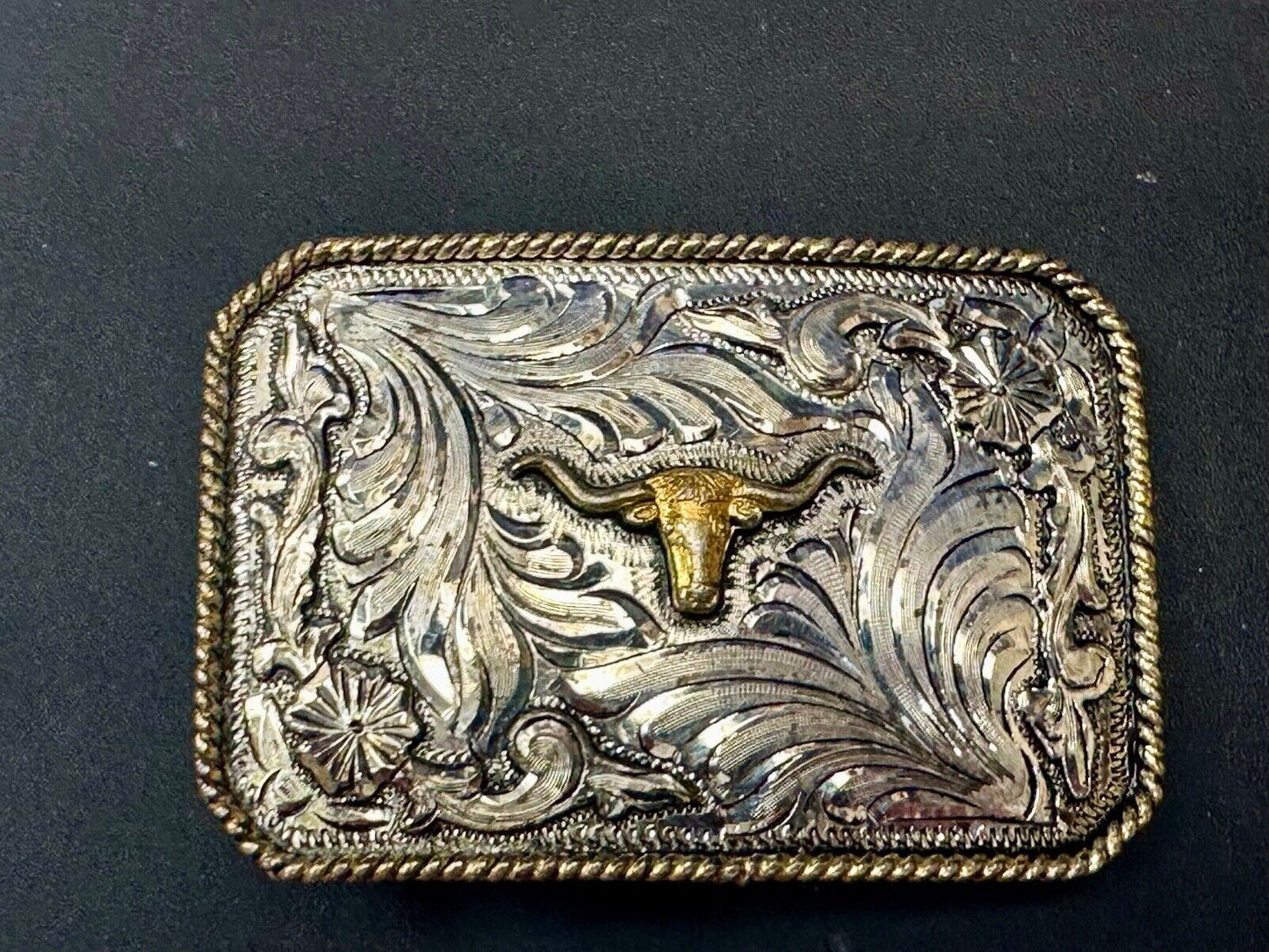 Texas Longhorn - Vintage Silver Strike Ornate Belt Buckle