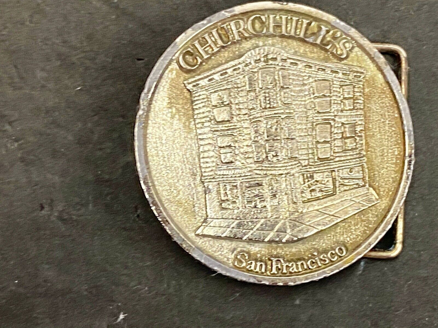 Vintage Churchill's San Francisco belt buckle by American pewter works the bar?