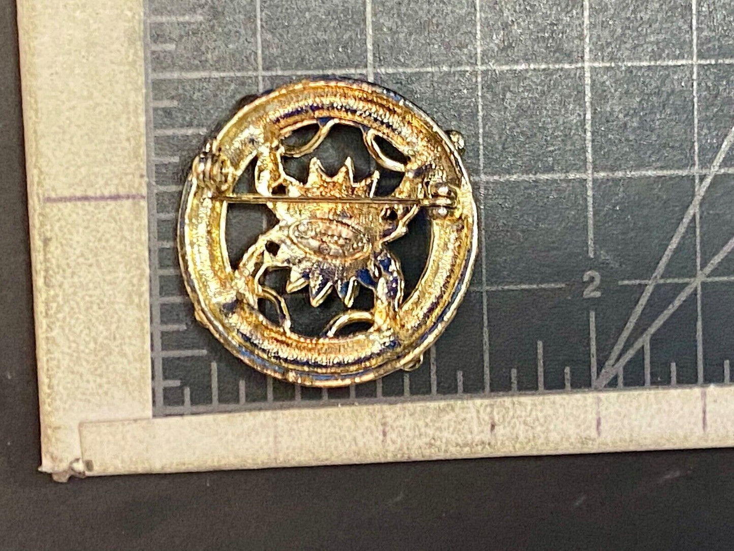 Vintage Danecraft Brooch Pin Round Circular Flower Or Sun W/ Moonstone? Berries