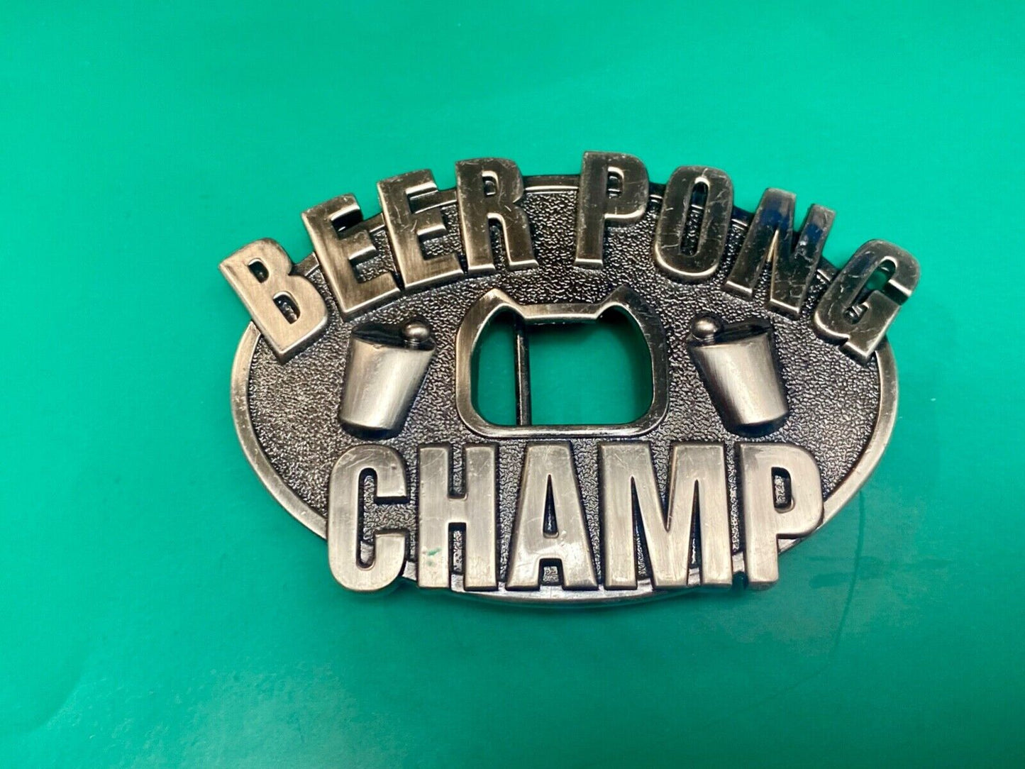 Beer Pong Champion Champ & Integrated Bottle Opener Belt Buckle College Gag Gift