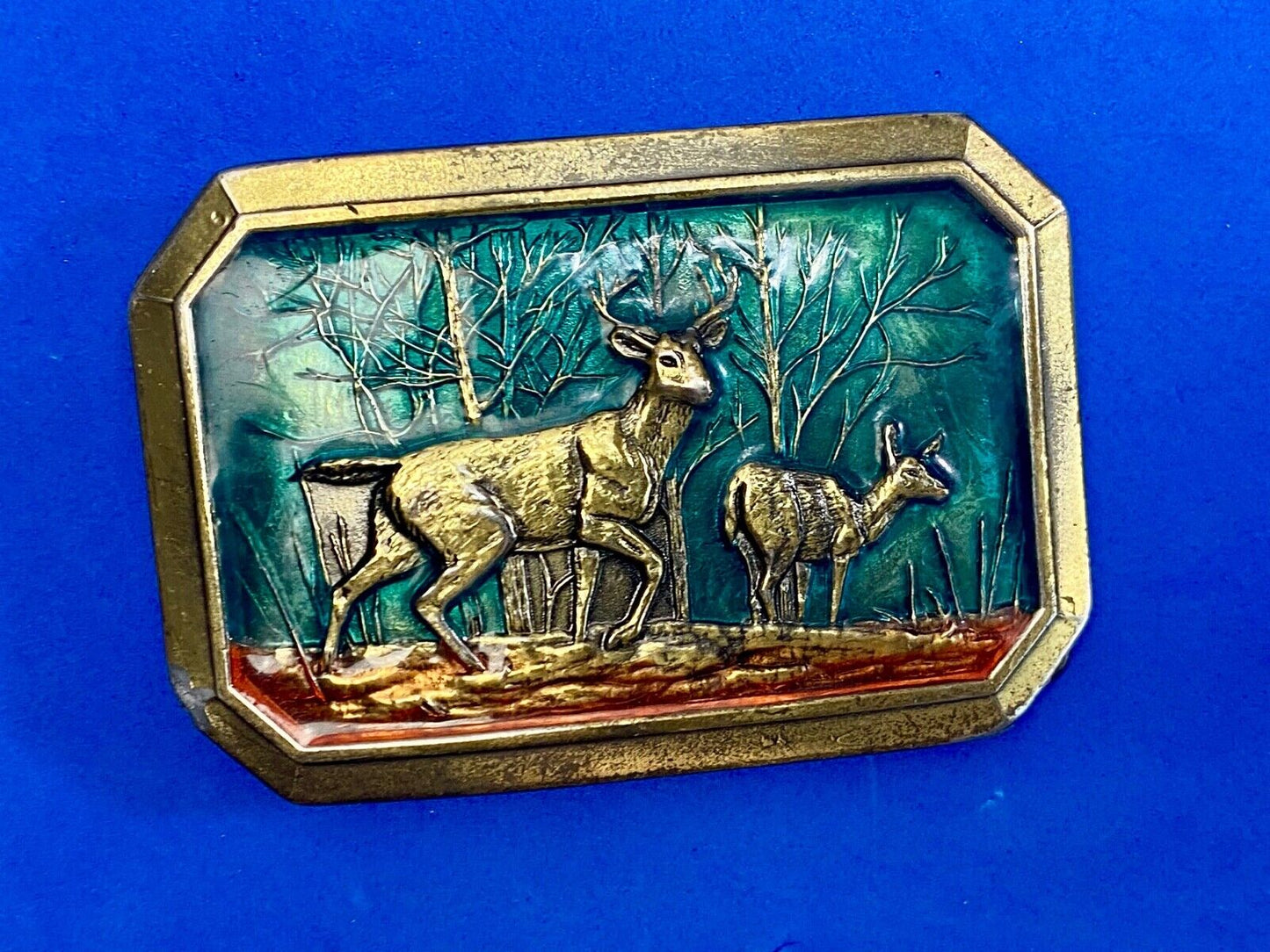 Vintage 1976 Deer With Doe In Nature - By The Great American Belt Buckle Co