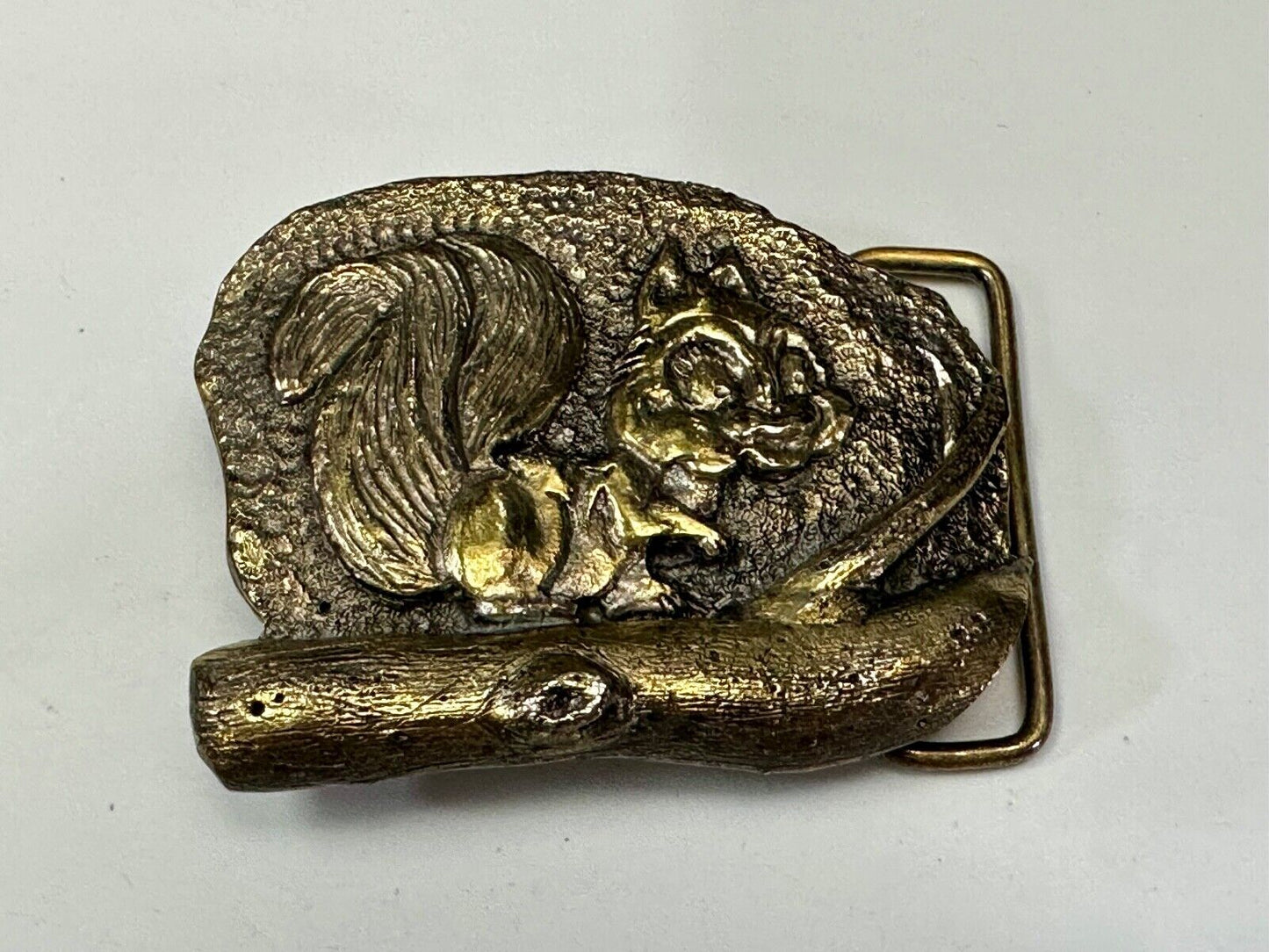 Adorable Chipmunk on tree branch vintage belt buckle by M&M Chicago