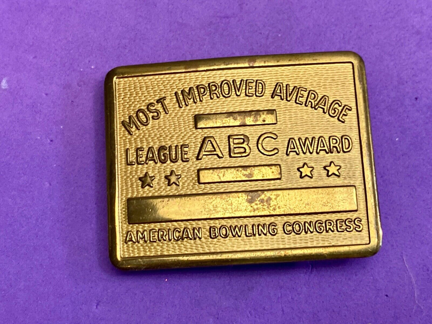 Vintage 70s AMERICAN BOWLING CONGRESS Most Improved ABC LEAGUE AWARD BELT BUCKLE
