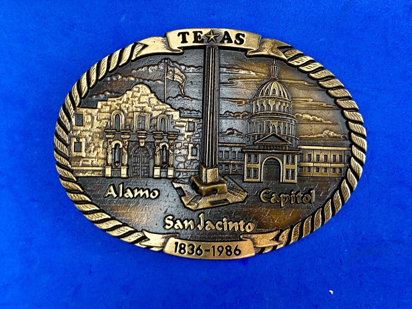 Vintage 1st edition TEXAS Sesquicentennial 1984 T.W. Baker Brass belt buckle