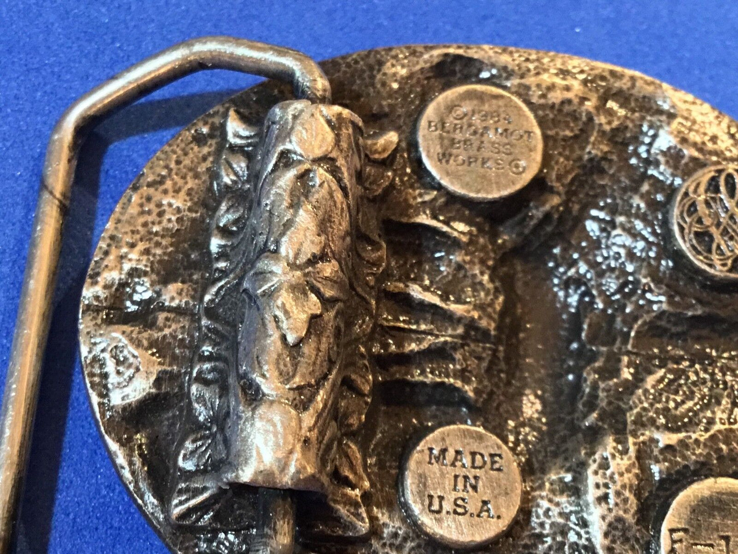 Vintage 1984 Bergamot brass works F-143 Strong DEER jumping over log fallen tree