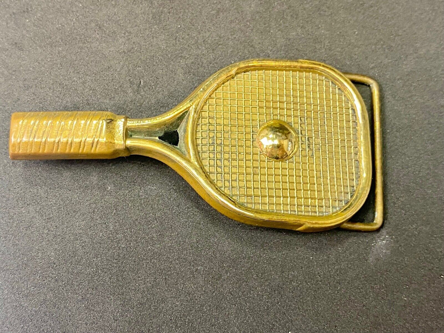Tennis Racquet & Ball Vtg. 1978 Solid Brass Sports Belt Buckle -Baron Buckles