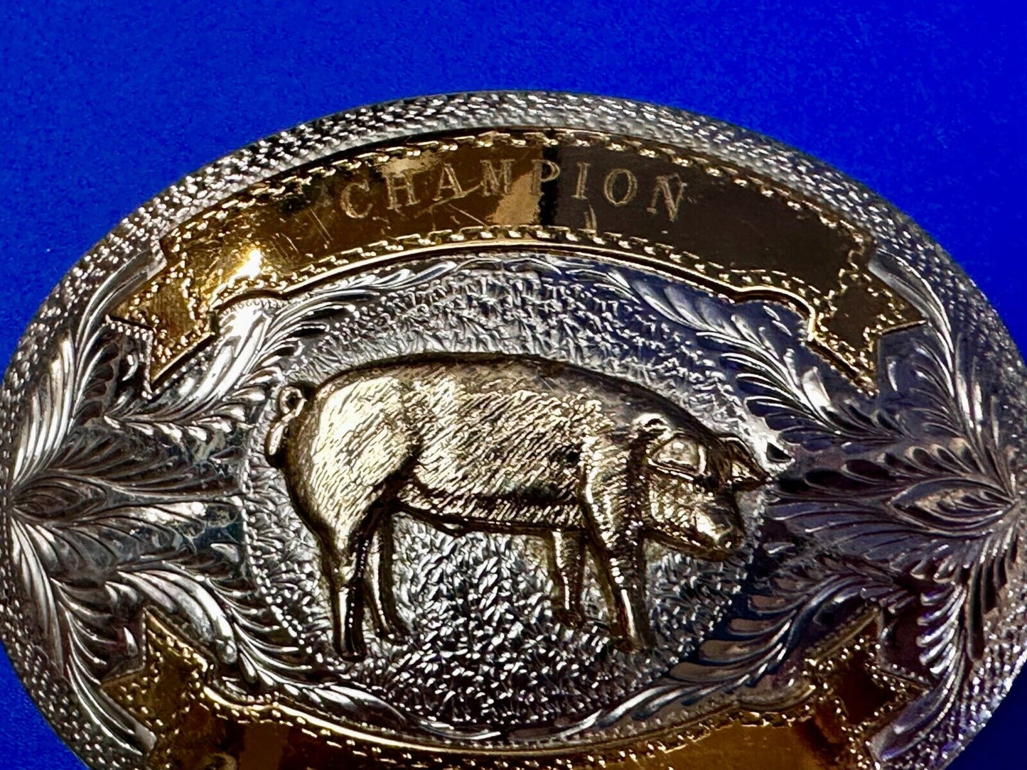 Berkshire Gilt Pig Breed Show Champion Ribbon Trophy Award Design Belt Buckle
