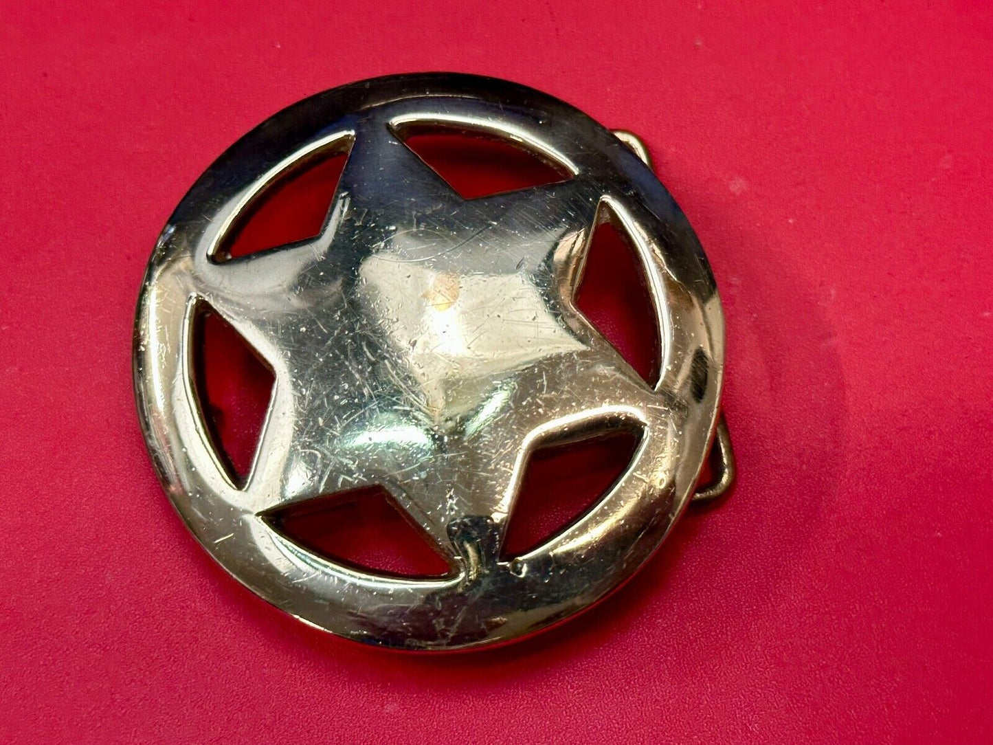 Badge Shaped Cutout Star in circle Vintage Solid Brass Belt Buckle