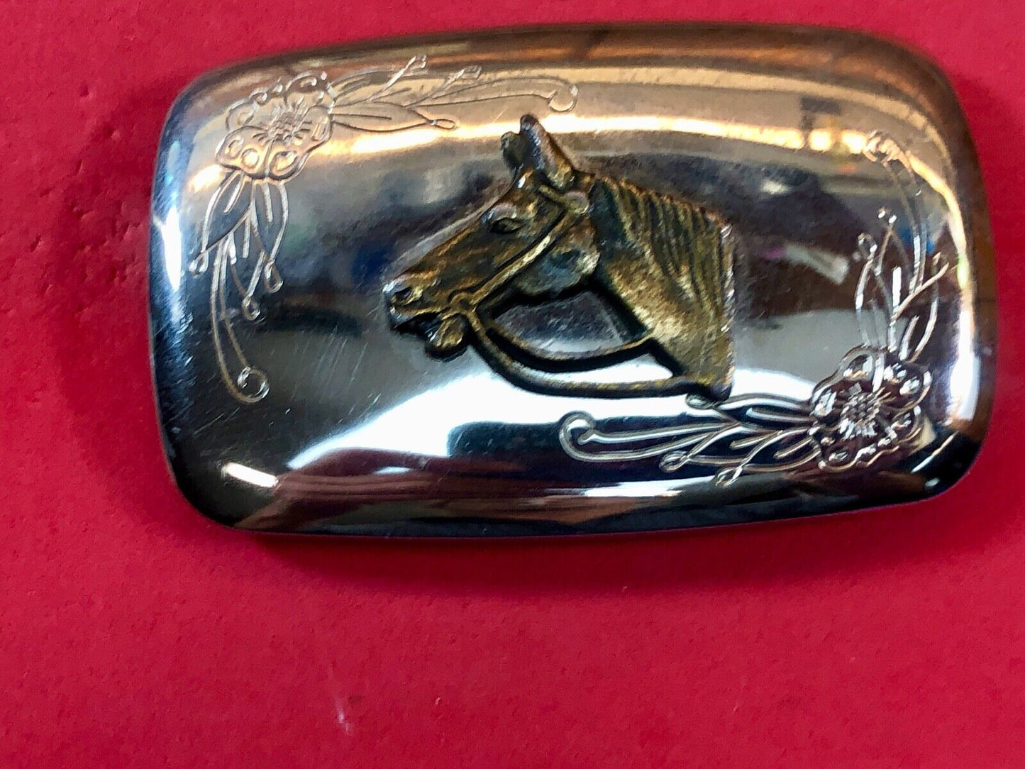 USA made western two tones horse head bust mirrored belt buckle