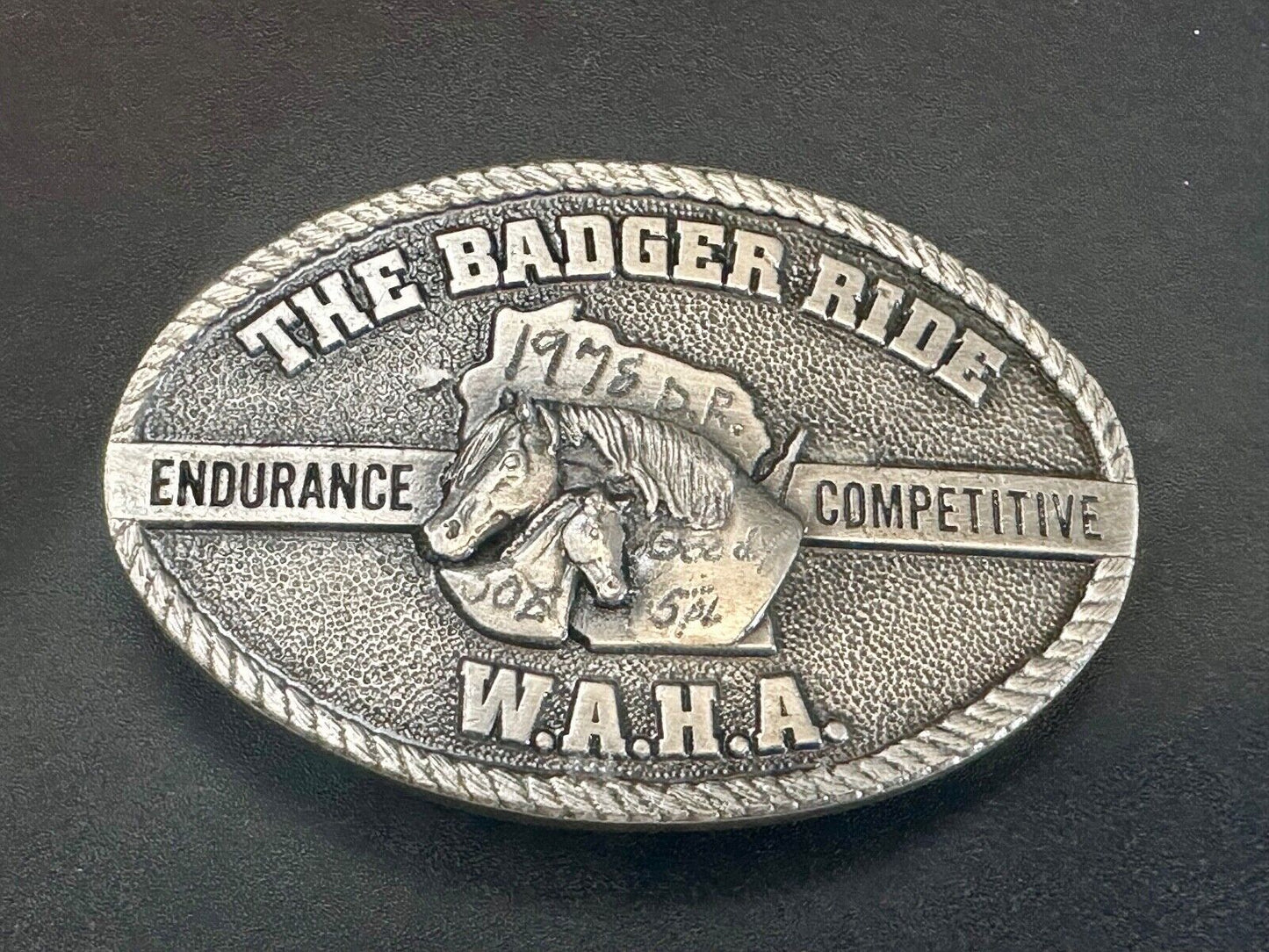 The Badger Ride WAHA Endurance Completive WI Arabian Horse Assn belt buckle