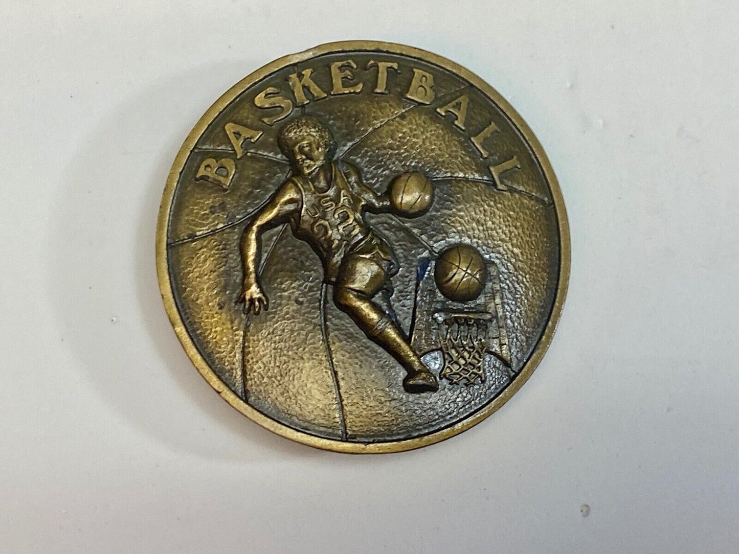 Vintage 1978 Retro Round Basketball Player Belt Buckle By Indiana Metal Craft