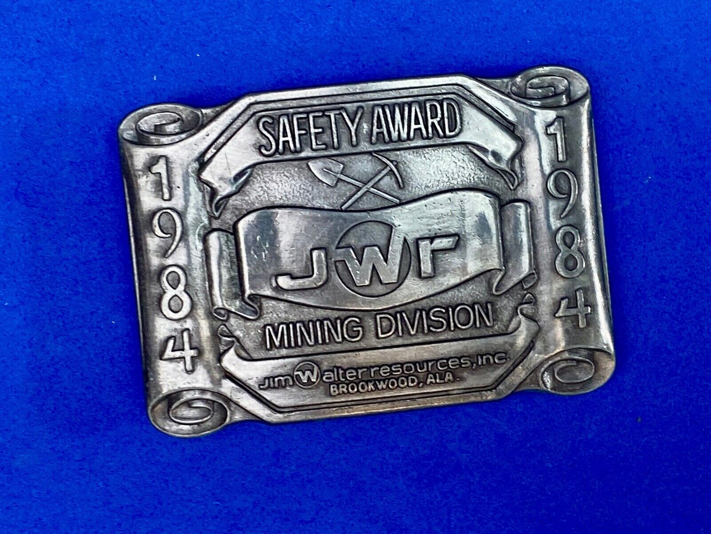 Vintage 1984 Jwr Safety Award Mining Division Belt Buckle No Lost Time Accidents