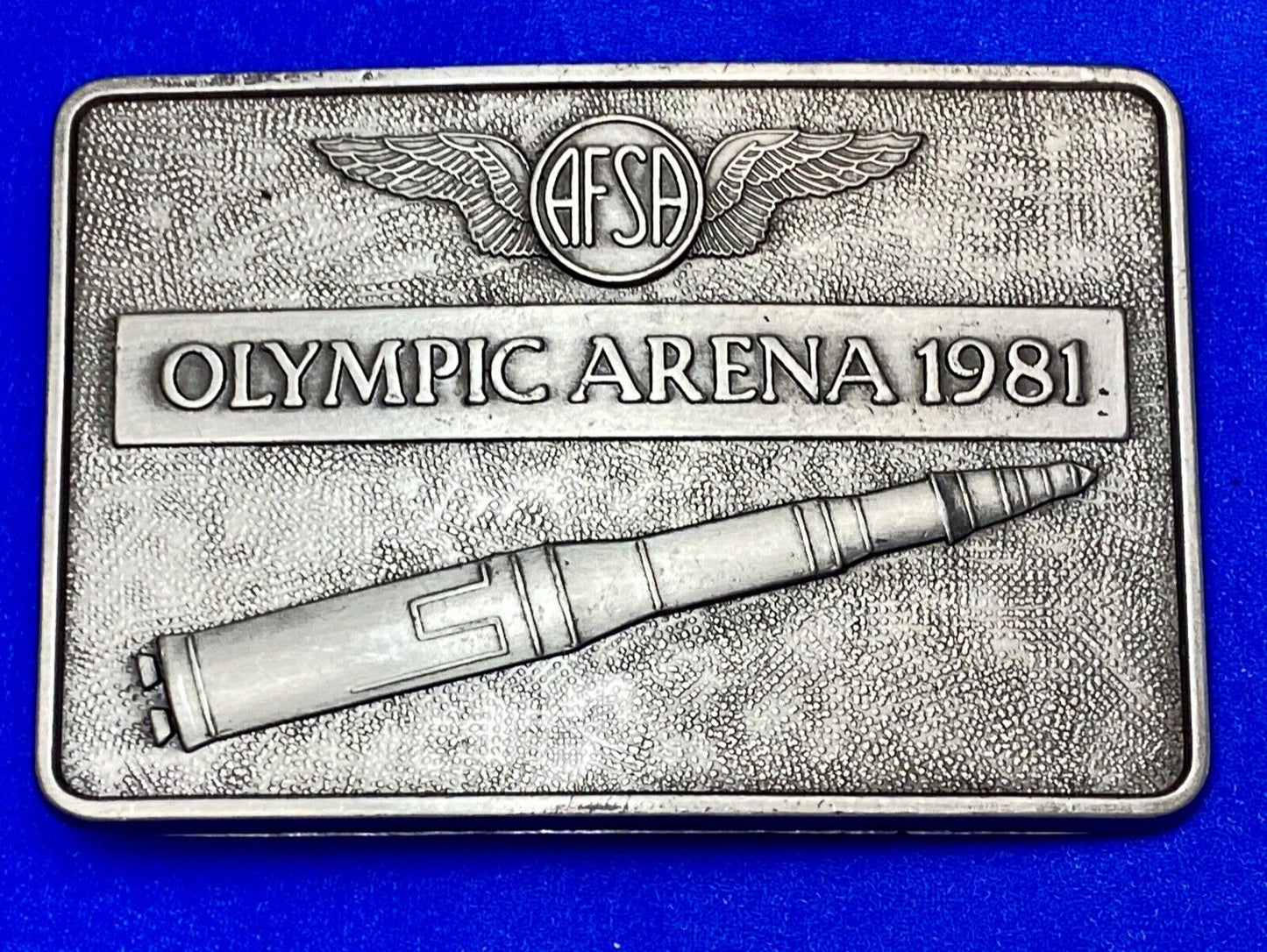 Air Force Sergeants Assn AFSA 1981 OLYMPIC ARENA space rocket Belt Buckle