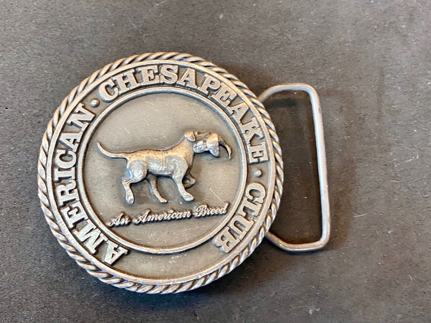 American Chesaphake Club, An American Breed Vtg 80'S Round Belt Buckle Sid Bell
