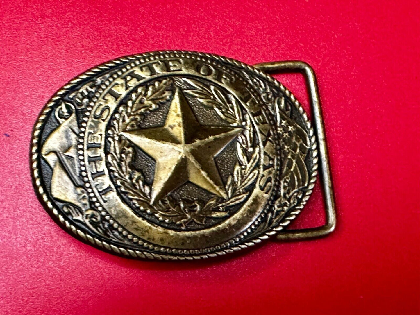 The Great State of Texas - Flag & Star Vintage SMALL USA made Belt Buckle
