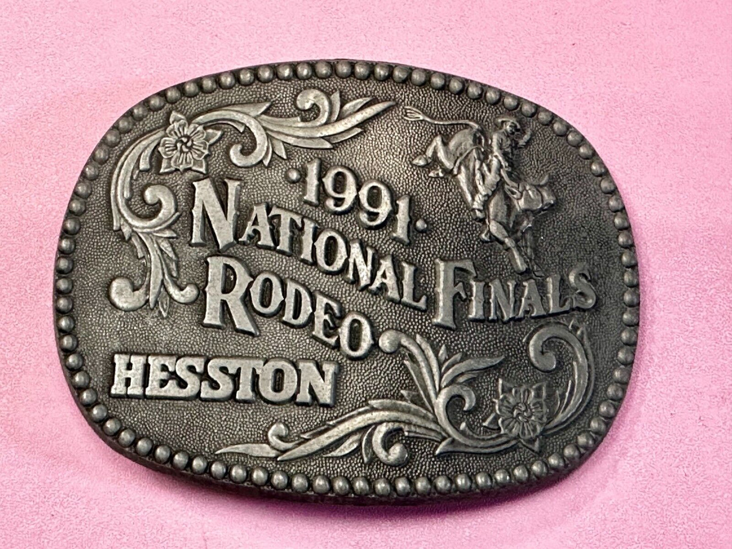 1991 Hesston NFR National Finals Rodeo Cowboys Western ADM Belt Buckle