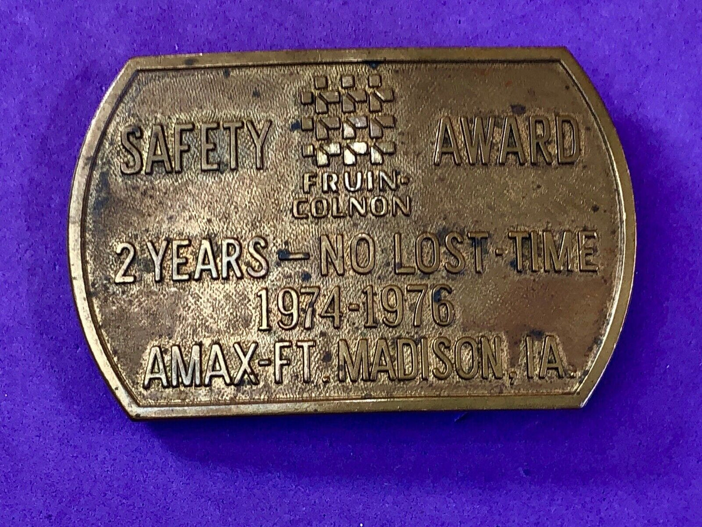 Vintage 1970’s two year safety award- no lost time belt buckle
