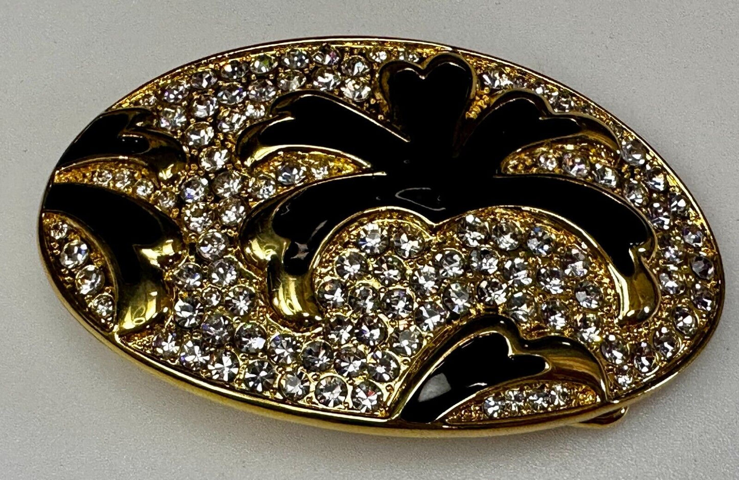 Beautiful Clear Rhinestone Covered Gold Tone Belt Buckle with Leaf Design