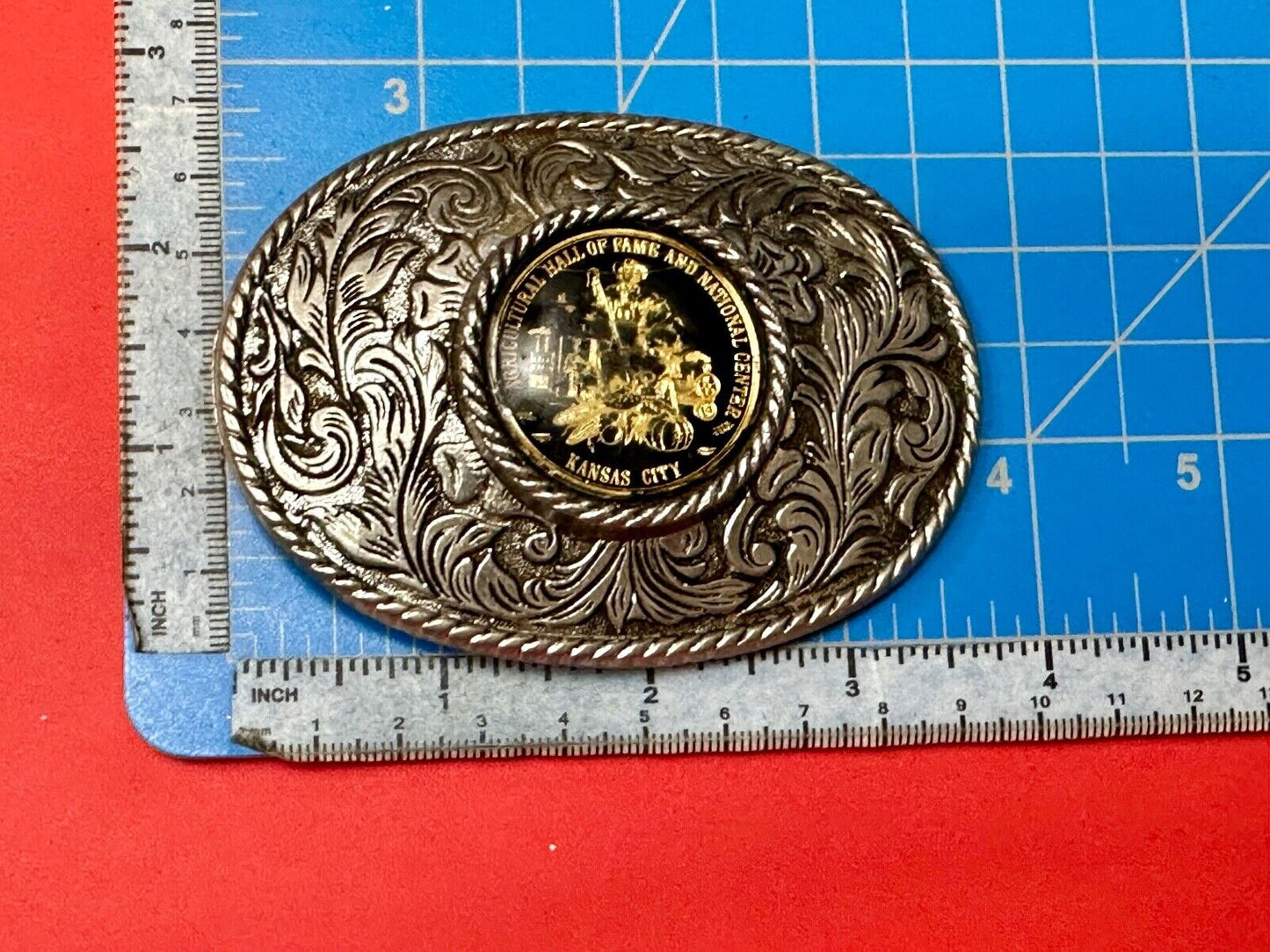 Agricultural Hall of Fame Kansas City western round centerpiece Belt Buckle