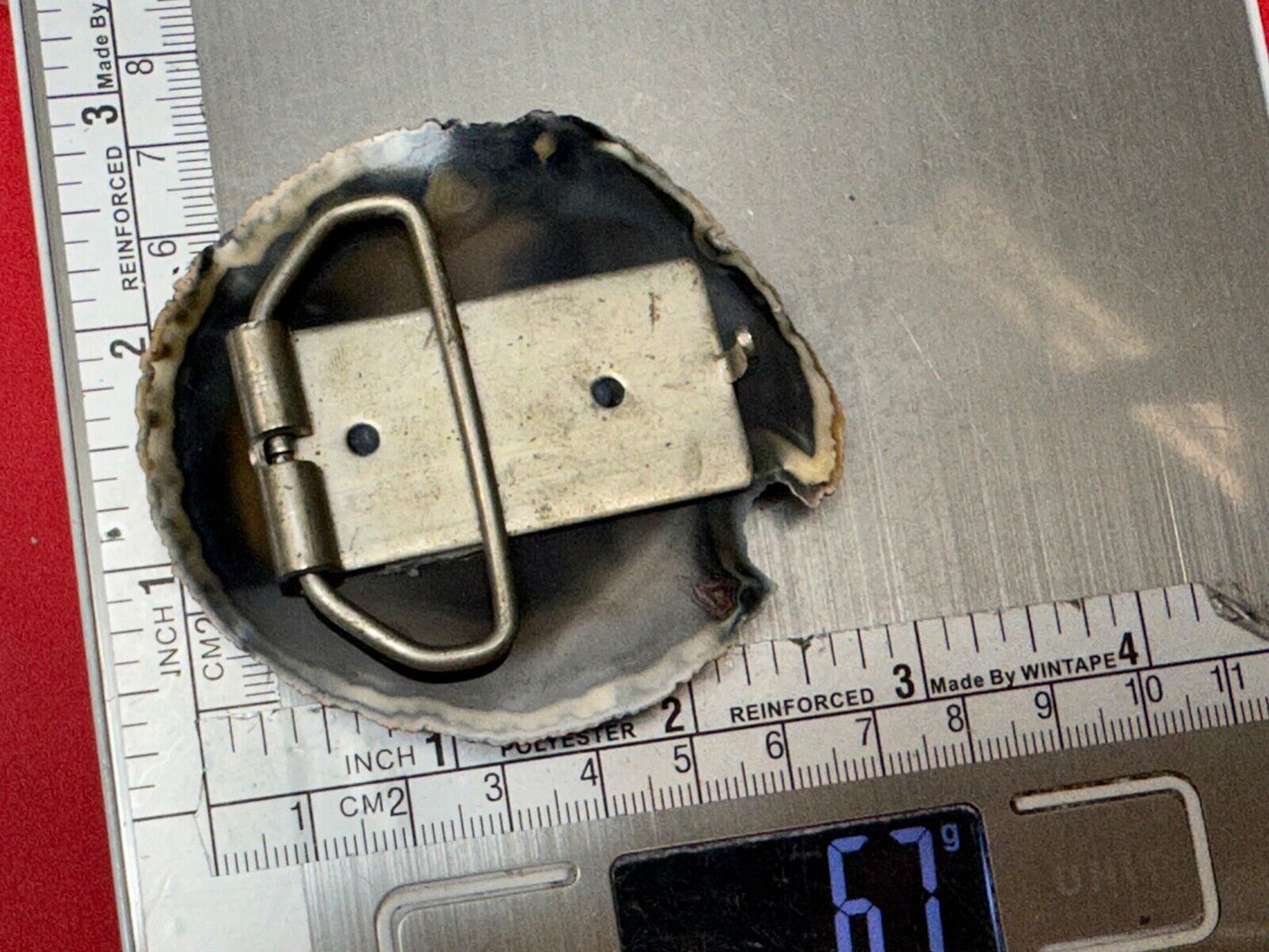 Artisan Standing Horse on round stone slab belt buckle - MISSING PIECE