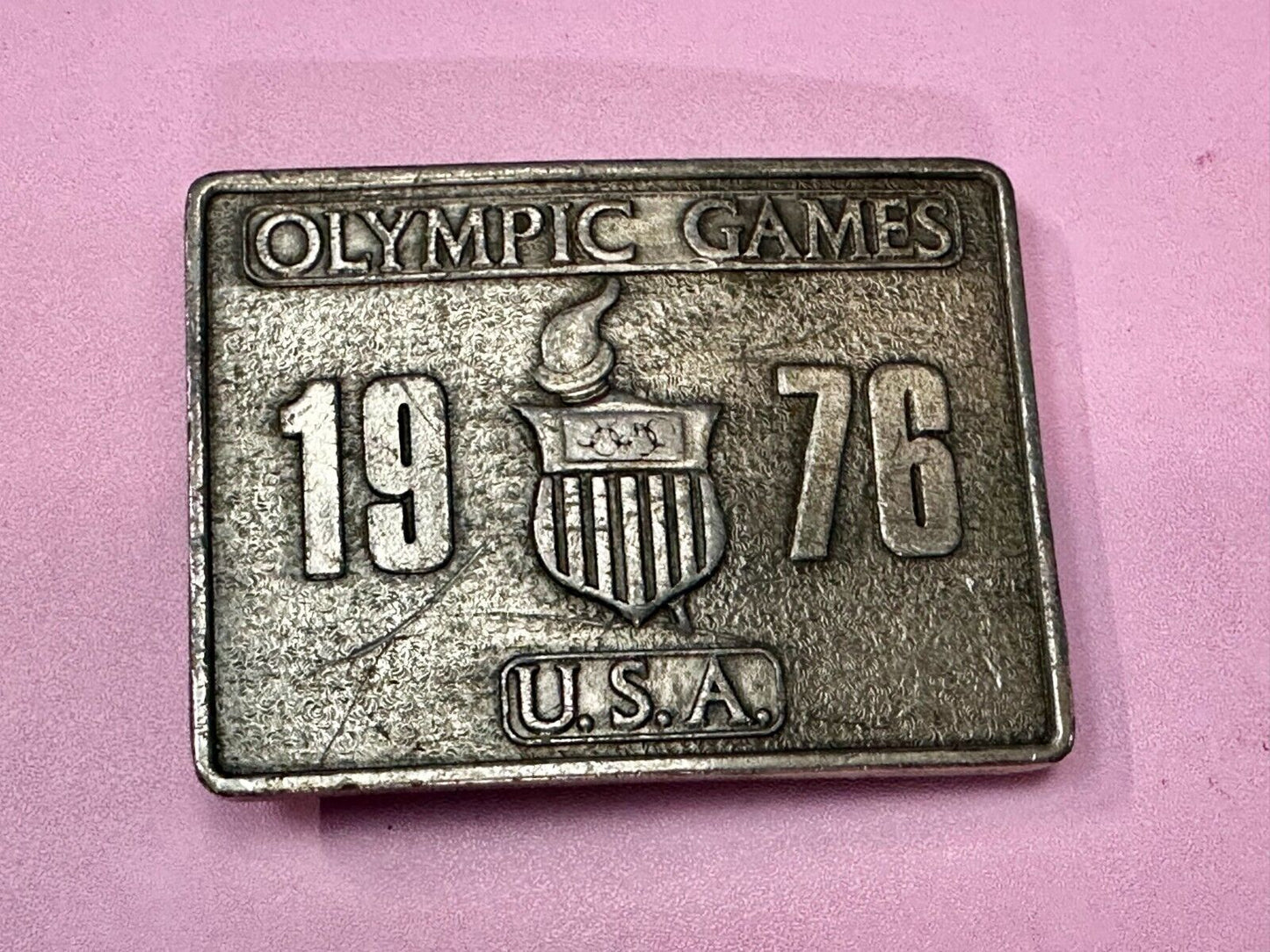 Bergamot Brass Works 1976 Olympic Games Belt Buckle USA Vintage Rectangle Solid