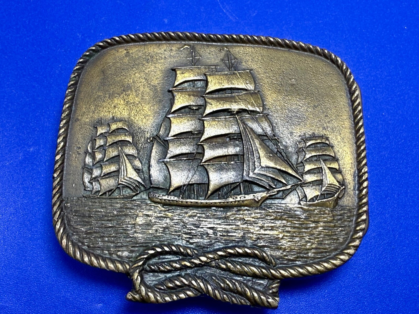 Three Galleon Schooners Clipper Sailing Sailor Ship Nautical Theme Belt Buckle