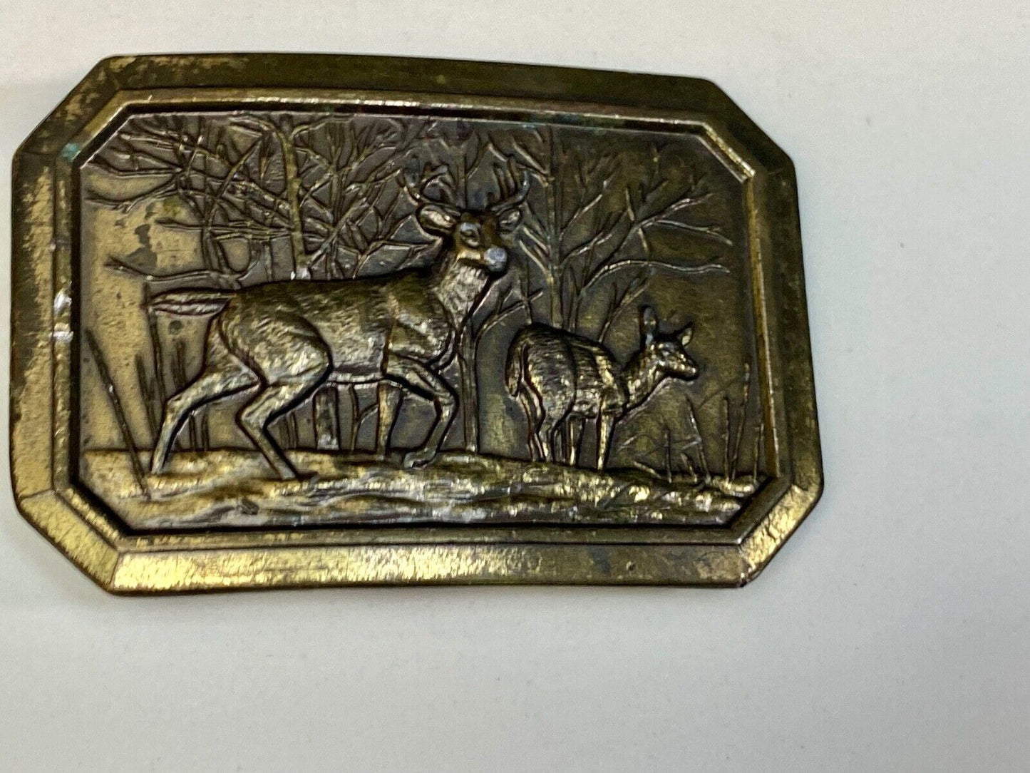 Vintage 1976 Deer And Doe In Nature Western Framed Great American Belt Buckle