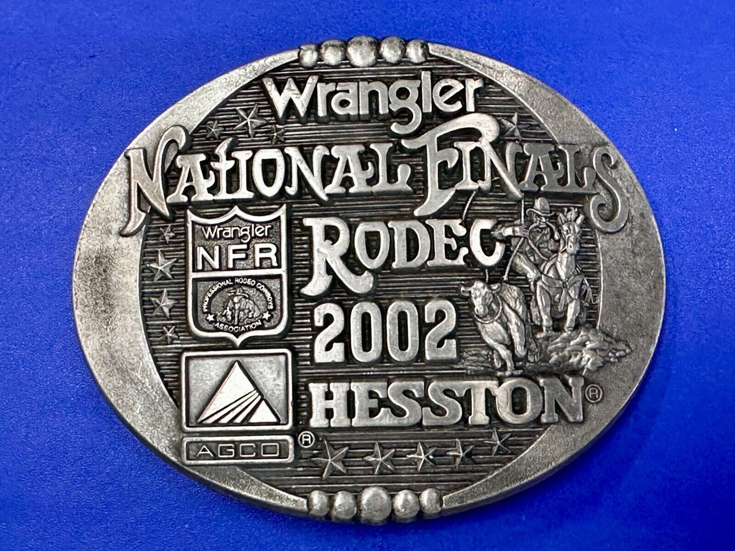 2002 Hesston NFR National Finals Rodeo Wrangler Montana Silversmiths Belt Buckle
