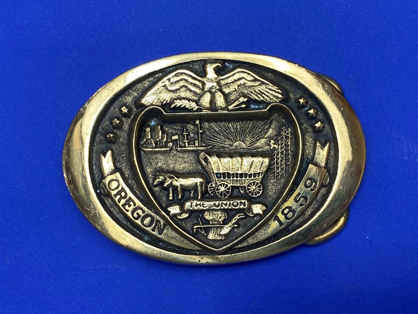 The Union - Oregon 1859 State commemorate solid brass state series belt buckle