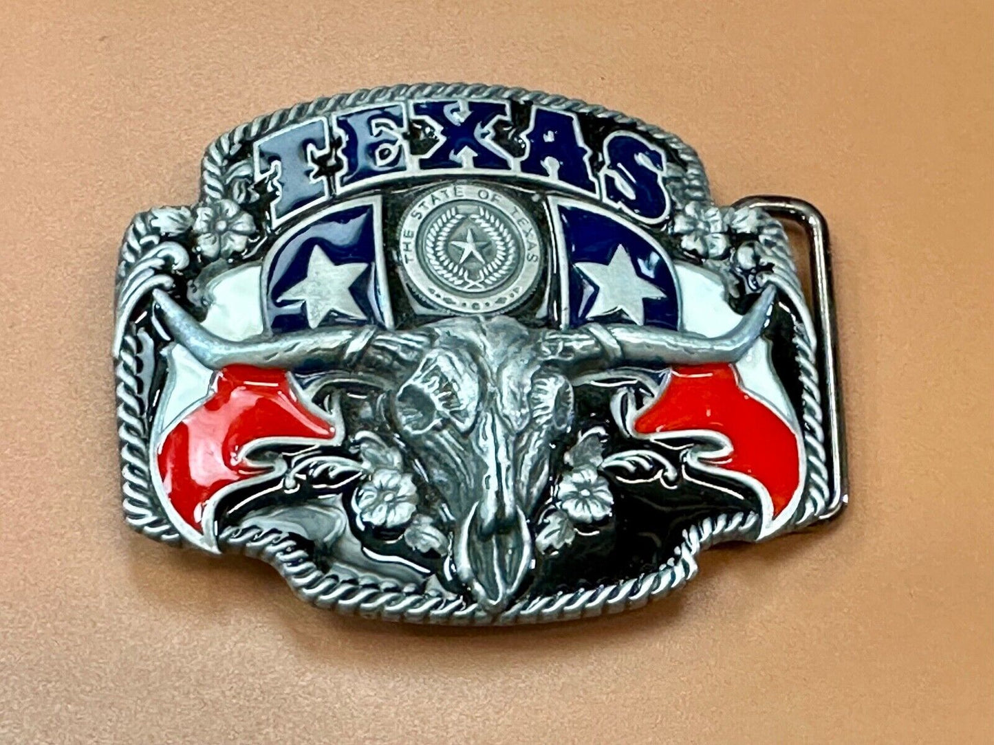 Texas longhorn - Raised dimensional everything tx belt buckle - Star Flag Rodeo