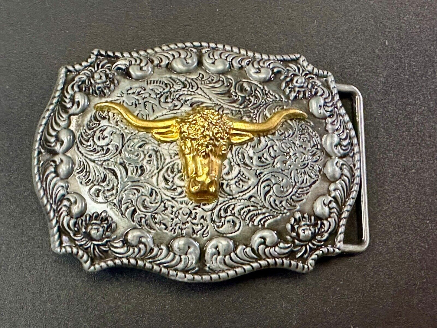 The Longhorn cow steer - cowboys cowgirls western raised two tone belt buckle