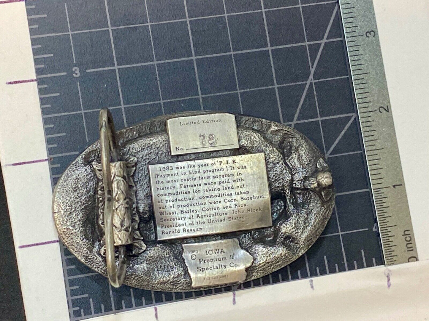 1983 "I Was Saved By PIK" Farm Agriculture Belt Buckle Iowa Premium & Supply Co