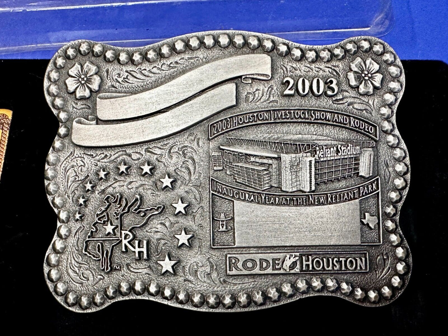 2003 Houston Livestock Show and Rodeo Inaugural Award Trophy Cowboy Belt Buckle